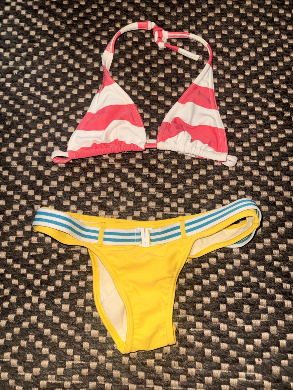 Salinas Brazilian Bikini Set — Small | New | Yellow & Pink/White Stripe
